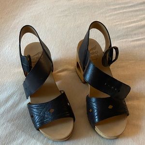Dansko black leather wedges